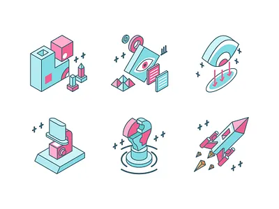 Icon colour icon isometric rocket technology