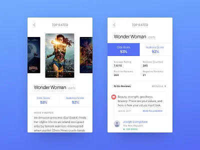 Movie Review Concept - Mobile Screens concept film mobile movie rating review testimonial ui ux wonder woman