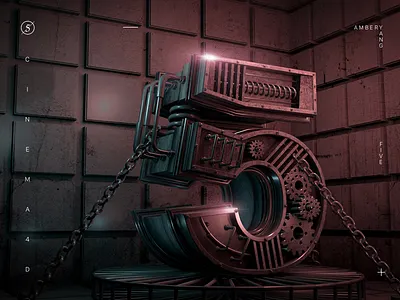Mechanical text-5 3d c4d cinema 4d five mechanical textdark system number
