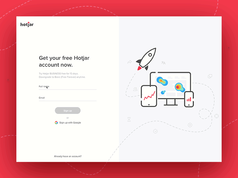 Hotjar Sign Up Form Concept animation clean form hotjar interface sign up signup ui ux white