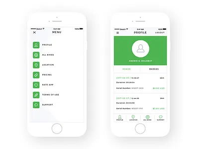 Bike Sharing App green minimal mobile mobile app screenshot sketch