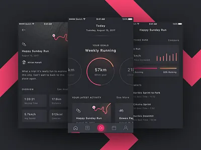 Sport App Exploration app dark fitness graph ios map mobile sport stats ui
