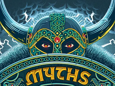 Myths of the Norseman character clouds digital painting eyes helmet illustration lettering nordic texture thunder typography viking