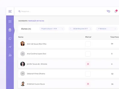 To mark a student absent application card clean dashboard education interface ipad list table ui
