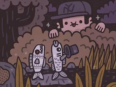 Magic chinawoman cute doodle fish forest fun illustration japan ny postcard