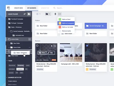 Dashboard - Folders and Preview dashboard design drag drop folders sidebar tree ui ux