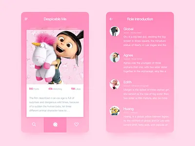 Despicable Me age animation，movie，orange，color app cards clean concept design ios mobile ui