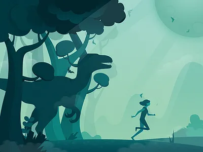 Childhood dreams character dinosaur forest