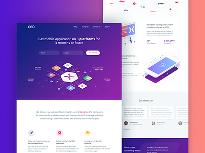 Xamarin landing page 4 EGO gradient homepage illustration isometric landing xamarin
