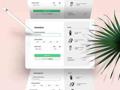 Payment app app design credit card checkout details ecommerce green ipad mockup modern payment ui ui design