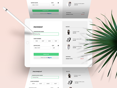 Payment app app design credit card checkout details ecommerce green ipad mockup modern payment ui ui design