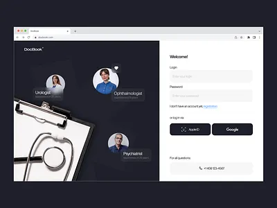 Doctor Appointment Web Service UI – Login & Access Page appointment booking clean crm design doctor healthcare interface login medical medicine minimal modern patient registration ui user friendly ux web web design