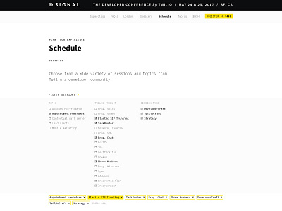 Signal 2017 | Website conference developer filtration schedule signal twilio ui ux website