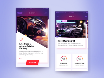 EA Play: Need For Speed - UI Cards Exploration apps cards daily games gradients graph mobile product statistics ui