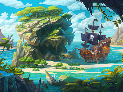 St. George's island art concept illustration island pirat sea ship sketch water