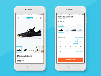 Responsive Product Detail Page carousel ecommerce product design shoes sizes styles ui web