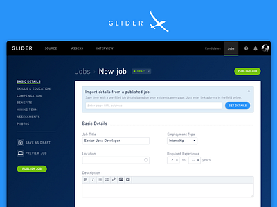 New Job dashboard form job