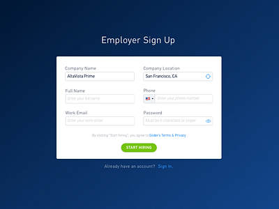 Sign Up login onboarding registration sign in sign up