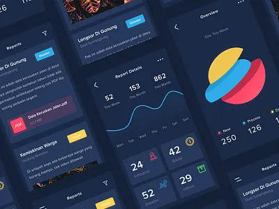 Dark Reports App 2017 android app chart clean dark dasboard dashboard data design desktop graphic icon illustration ios landing list profile ui website
