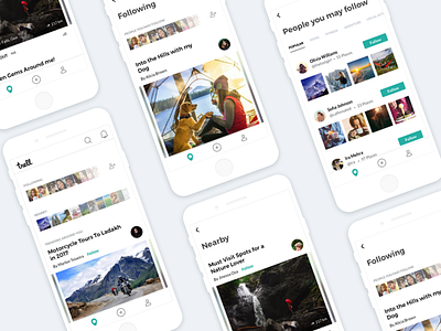 Trell Home Screens app card clean flat homepage interface simple social travel ui ux