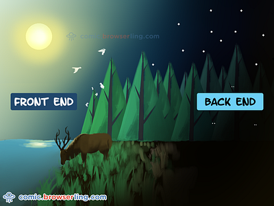 Back End vs Front End Joke back end day elk front end night sea sky stars sun water