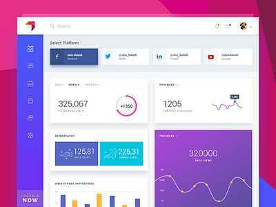 Dashboard for a Social Media Management Web App admin big data charts dashboard feed graphs icons monitoring social media stats ui ux