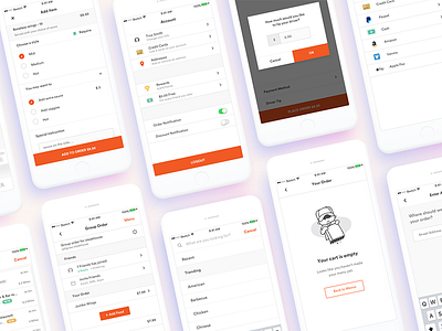 Food App iOS add to cart delivery empty cart food app food delivery app food ordering login order payment result schedule search