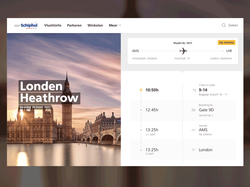 Schiphol - Smart flight page airline airport flat flight photography smart timeline travel ui