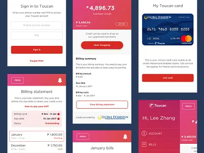 Toucan Wallet account banking app credit card fintech ios iphone list sign in ui design
