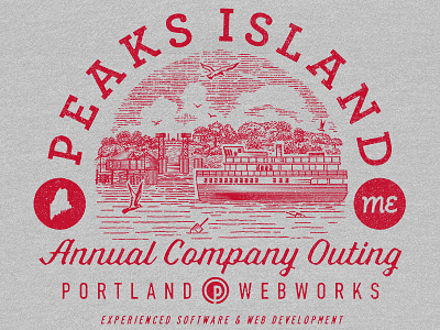 Company Outing Graphic boat etching illustration island maine nautical t shirt texture vector vintage woodcut