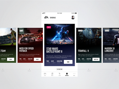 EA Play: Schedule Companion App apps card daily design games ios ui