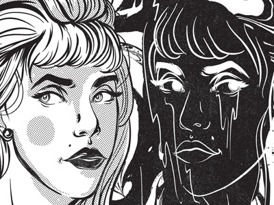 Lovely Grandmas drawing female halftone illustration ink pinup woman