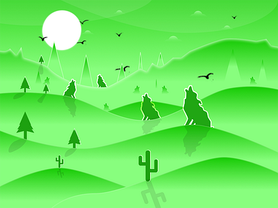 Illustration greenmoom illustratormoutainwoofnight scenefluorescent