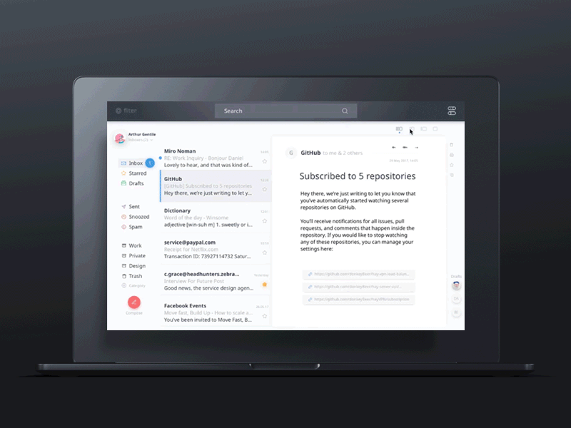 Email Overview On Computer Email view options by Daniel Sofinet on Dribbble