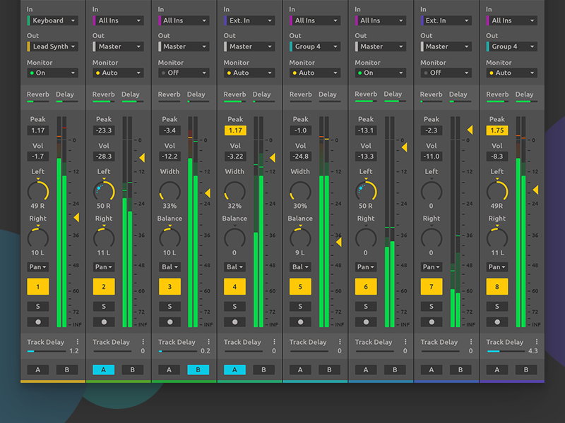 Example of Ableton Live Redesign - Expanded Mixer
