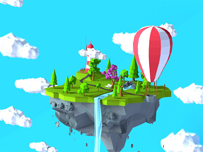 Sky Island 3d bleder blender3d isometric low poly