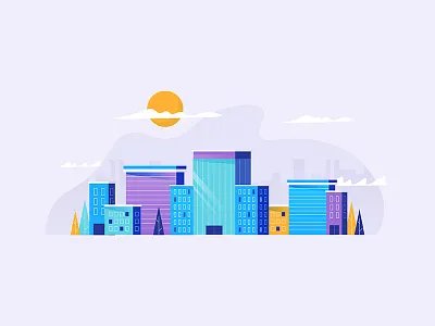 Purp City animation art direction city cloud illustration motion skyscraper sun video windy