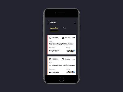 Events Page Design events ios ui ux