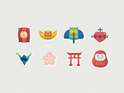Japanese & Colombian Icons coffee colombia culture torii daruma design icons japan logo marimonda origami sakura simple