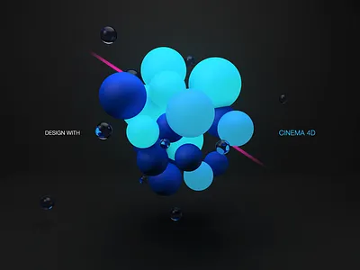 Suspension light balls 3d banner blue c4d color float glass light logo poster realistic