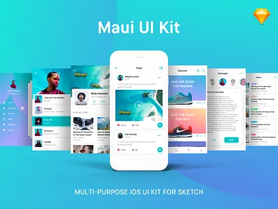 Maui iOS UI Kit articles chat clean credit card feed ios message modern news shopping social