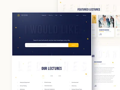 Wisdom lectures card clean courses layout lectures page shadow ui ux volumetric web website