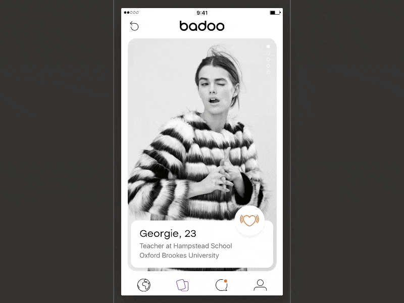 Encounters animation badoo ios match photos principle profile slider swipe ui
