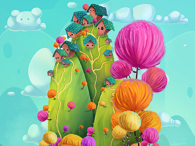 Houses On Hills 2 environment fantasy hills houses illustration whimsical