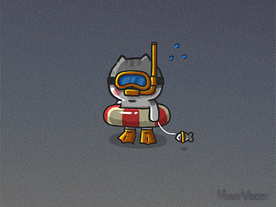 The Heavy Rain is Coming! cat cloud comic cute fish kitty rain swim yomiyocai