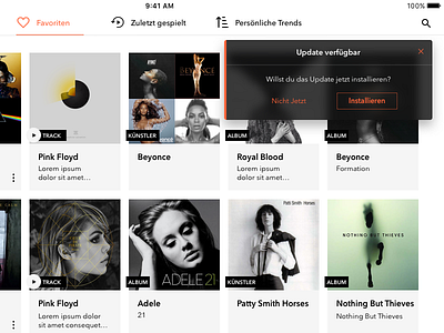 Notification panel for Music Player App alert app ipad music notification snackbar for ios