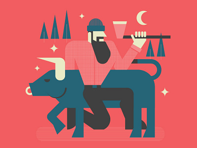 Paulie & Beb axe babe character geometric illustration lumberjack minnesota moon north ox paul bunyan trees