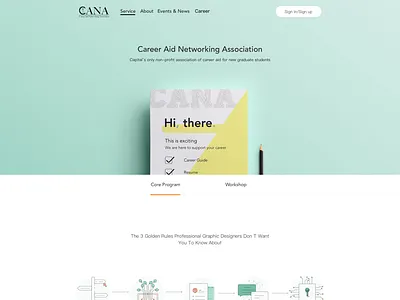 Home page design for a non-profit association aid bright career clean green light networking workshop