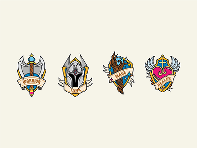 RPG Enamel Pin Design design enamel pin gamer graphic design healer illustration lapel mage pin rpg tank warrior