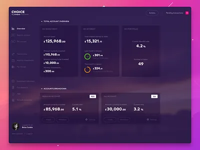 Choice Design for ISA Accounts Dashboard dashboard design finance fintech ui ux